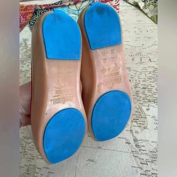 Mini Melissa Lance AD BEIGE/RED/BLUE Ballet Flats Size 7 - Picture 9 of 10